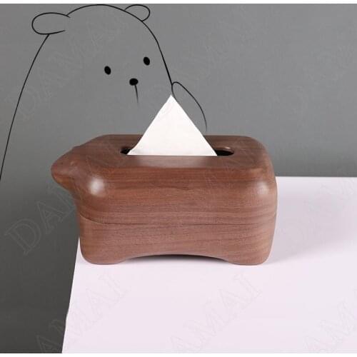 Little Bear Wooden Tissue Boxes Creativity Living Room Drawer Paper Organizer Dining Table Desktop Paper Box Home Decoration