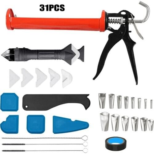 Multi-Function Seam Caulking Tool 31pcs Set Line Gap Scraper Glass Glue Gun Nozzle Applicator for Wall Door Window