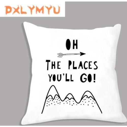 Nordic Cushion Cover Tent Bear Arrow Brave Quotes Print Soft Pillowcase Black White Throw Pillow Case Kids Bed Decor