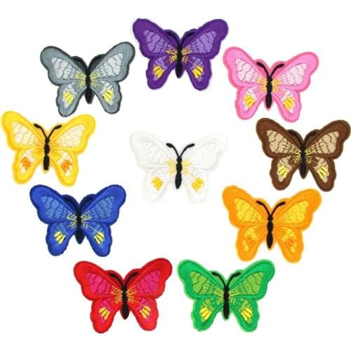 67x51mm Butterfly Patches Sewing Embroidered Colorful Butterfly Patch Iron On Stickers Hotfix Applique DIY Clothes/Bags/Jeans