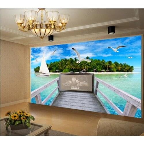 Papel de parede Wooden bridge island scenery 3d wallpaper mural,living room bedroom wall papers home decor