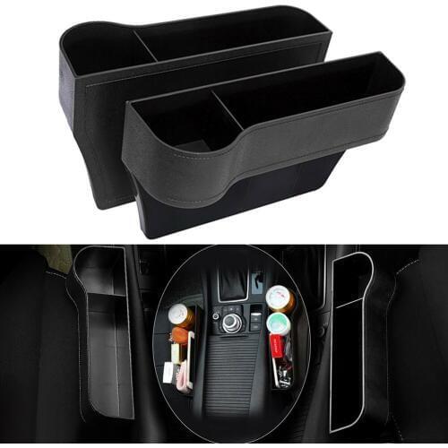2x Car Seat Gap Catcher Organizer Storage Box Pocket w/ Cup Holder Side Black