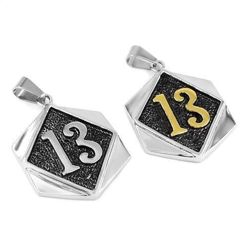 Lucky 13 Pendant Stainless Steel Jewelry High Polished Fashion Gold Silver Color Carved Word Biker Men Pendant Wholesale SWP0398