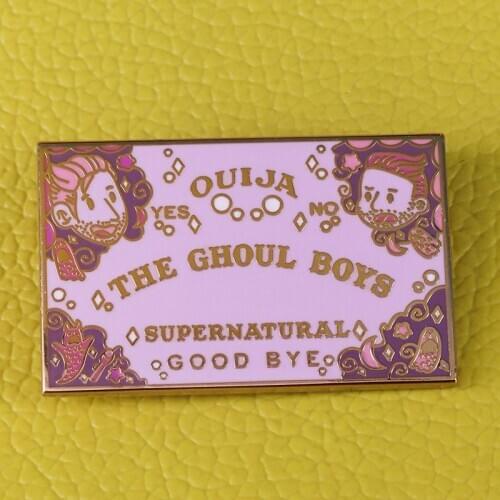 The Ghoul Boy badge ouija board enamel pin Shane Madej and Ryan Bergara spooky show inspried decor