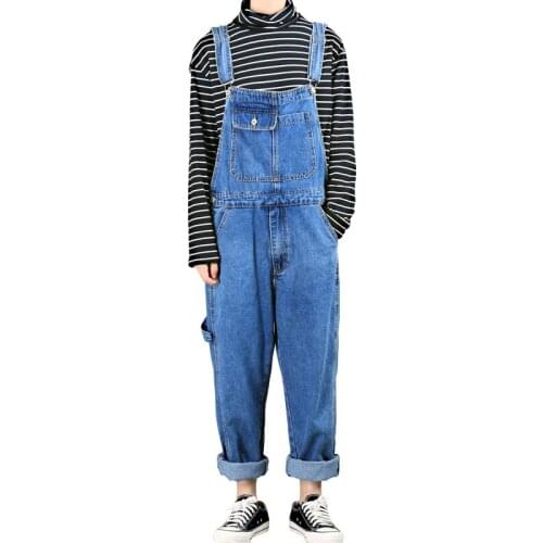 Straight jeans mens denim overalls mens trendy pants loose overalls suspenders 2021 new