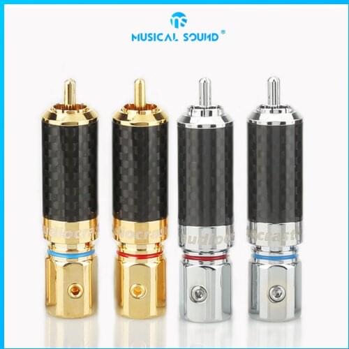 Carbon Fiber Rca Plug Connector Audio Signal Cable Coaxial Line Lotus Plug Jack Gold-Plated Rca Male Connector Audio Adapter