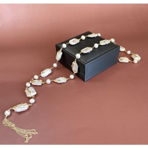 Handmade Original Design Natural Fresh Water Baroque Pearl White Adjustable Long Necklace For Women Birthday Girl Boho Jewelry