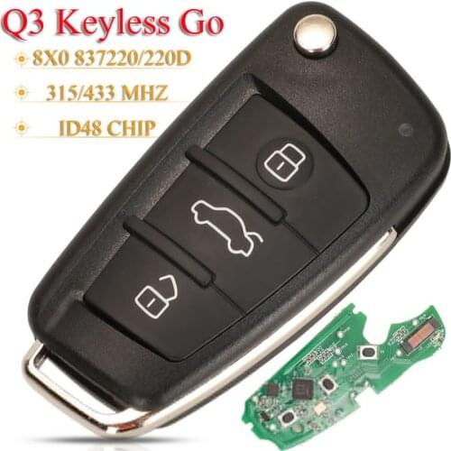 Kutery 3 Buttons Keyless Go Flip Smart Remote Car key Fob 433/315MHz ID48 8X0837220/8X0837220D For Audi A1/Q3 2011-2017
