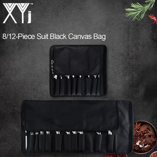 XYj 8 12 Pockets Chef Knife Bag Kitchen Cooking Portable Durable Storage Pockets Black Roll Bag Carry Case Bag
