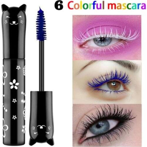 6 Colors Mascara Waterproof Fast Dry Eyelashes Curls Extension Make-Up Eyelashes Blue Pink Purple Black White Coffee Ink Mascara
