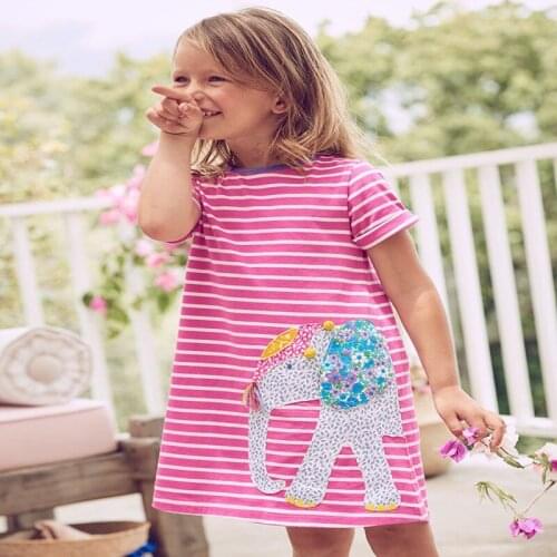 Stripes Girls Dress Summer Kids Wear Baby Girls Short Sleeve Cartoon Dress New Fashion Cute Girl Dress Baby Pincess Dresses