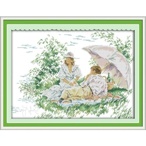 Everlasting Love Picnic Chinese Cross Stitch Kits Ecological Cotton Clear Stamped Printed 11CT DIY Wedding Decoration For Home