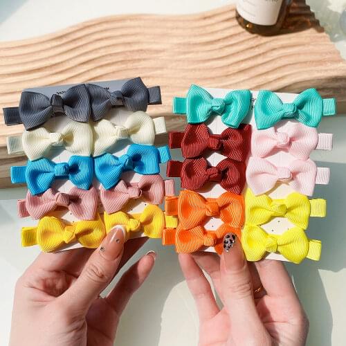 10Pcs/lot Cute Mini Bowknots Hair Clips For Baby Girls Colorful Ribbon Boutique Barrettes Hairpin Headwear Kids Hair Accessories
