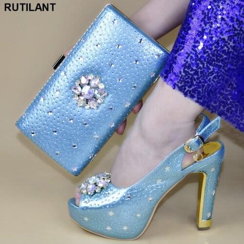 Ladies Italian Shoes and Bag Set Decorated with Rhinestone Matching Shoes and Bag Set In Heels Women Comfy Platform Sandal Shoes