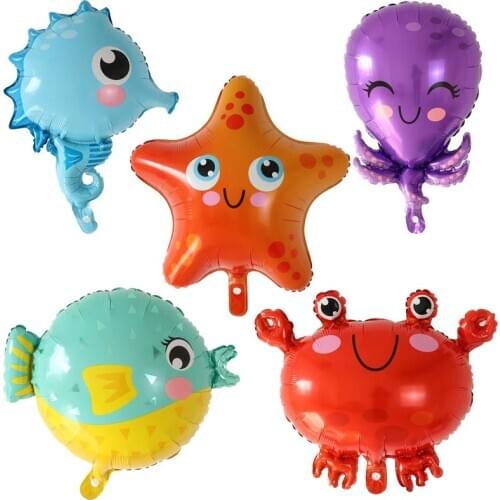 1pc Seahorse Animal Balloons Birthday Party Shark lobster octopus fish ClownFish Air Balaos Sea Theme Party Birthday Decor