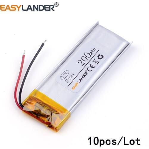 10pcs /Lot 3.7v lithium Li ion polymer rechargeable battery 261844 200mAh for MP3 Bluetooth DIY gift / toy stylus 200MAH