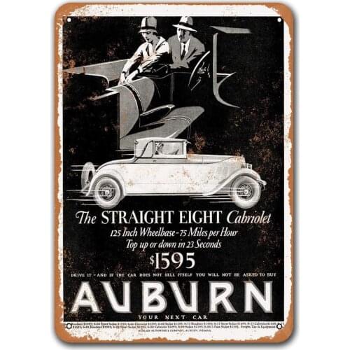 1927 Auburn Straight Eight Cabriolet Car Tin Signs Vintage, Sisoso Metal Plaques Poster Pub Man Cave Retro Wall Decor 8x12 inch
