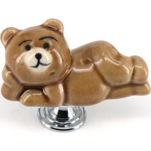 1x Cute Bear Ceramic Knobs Drawer Handles Pulls for Wardrobe Cupboard Kids' Dresser Cabinet Closet Kitchen Furniture with Screws