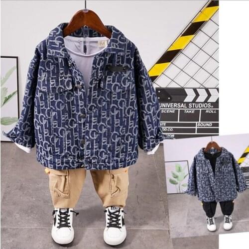Baby Boys Clothing Sets boys 3pcs leisure suit Fashion Kid Denim jacket + T-shirt + Cargo pants Set Toddler Tracksuit Clothes