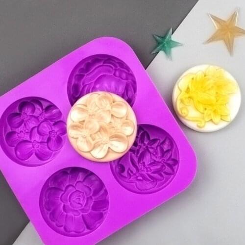 4 hole different flower cake mould DIY kitchen baking silicone mold Handmade soap mold