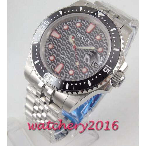 40mm Bliger black dial ceramic bezel jubilee Sapphire date automatic mens Watch