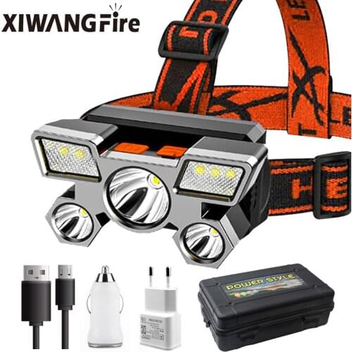 5LED Headlight Built-in 18650 Battery USB Rechargeable Portable Lantern Headlight Outdoor Camping Headlight ABS Headlamp Torch