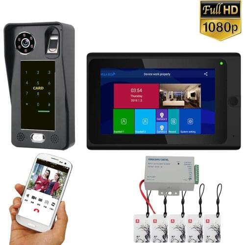 7 inch Wifi Wireless Fingerprint IC Card Video Door Phone Doorbell Intercom System with Wired HD 1080P camera