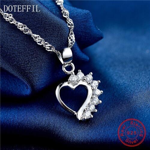 925 Silver Pendant Heart Necklace Fashion AAAA Zircon Woman Necklace Pendant Short Clip Chain Silver Jewelry