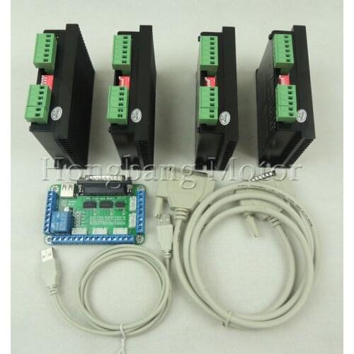 Free shipping CNC Router 4 Axis Kit,TB6600 3 Axis 4.5A Stepper Motor Driver Controller kit for mach3 + 5 axis breakout board