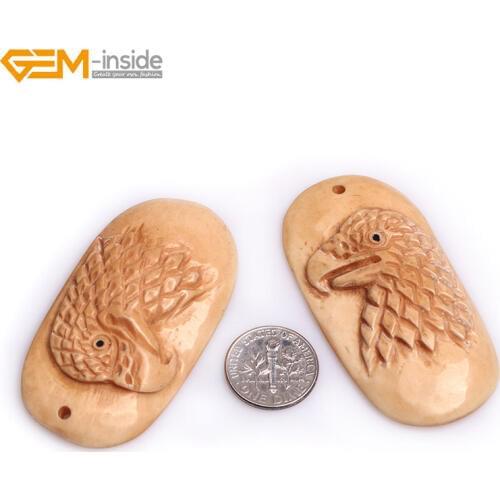 Gem-inside 1-4pcs Large White Yellow Animal Carved Bone Cabochon Beads For Jewelry Making Shield Pendant Decoration DIY Bead