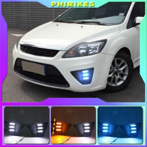 LED Fog Lamp Cover With Yellow Turning Signal Functions For Ford Focus 3 MK3 2009-2011 Daytime Running Light for Focus DRL