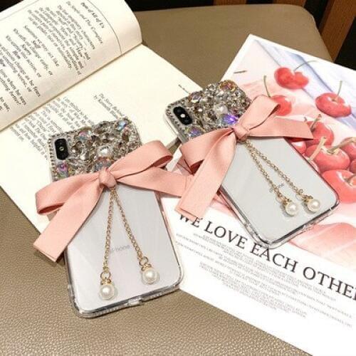 For Samsung S21 S20 S8 S9 S10 Plus S6 S7 edge Note 20 10 8 9 5 Fashion Cute Glitter Rhinestone Diamond bow Pendant Phone case