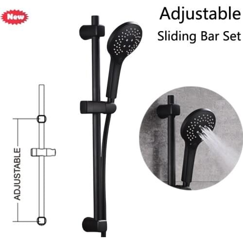 Black Adjustable Slide Bar with Handshower Set Matte Black Stainless Steel Round Shower Riser Rail Bar with Hose and Shower