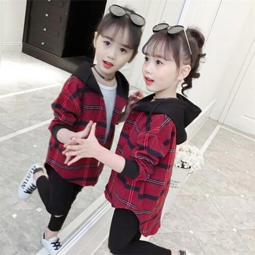 Girls School Plaid Blouse Spring Autumn Unisex Kids Fashion Cotton Long Sleeve Blouses Children Boy Red Tee Shirt