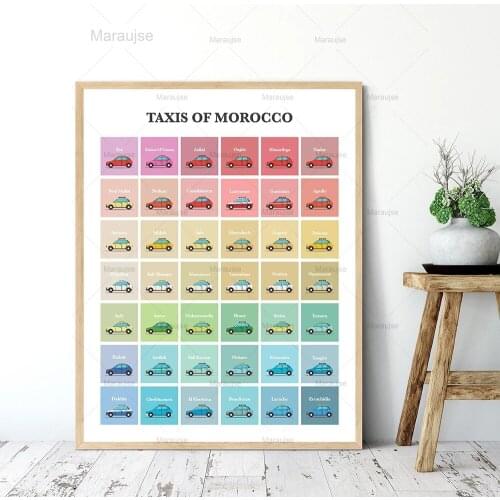 Colorful Canvas Painting Taxis of Morocco Prints and Posters Travel Souvenir Vehicle Wall Art Pictures For Kid Bedroom Dormitory