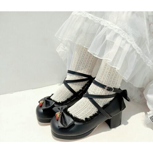 LDHZXC Lolita Shoes Women Japanese Style Vintage Soft Sister Girls High Heels Pumps Platform Sweet Student Cosplay Bowtie Shoe