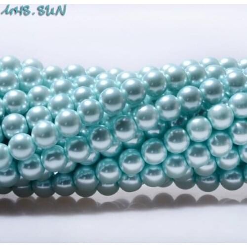 MHS.SUN Loose 3mm-16mm Lt Blue Color Fake Pearl DIY Hand Craft Round Glass Imitation Pearl Beads Clothing&Garment Decoration