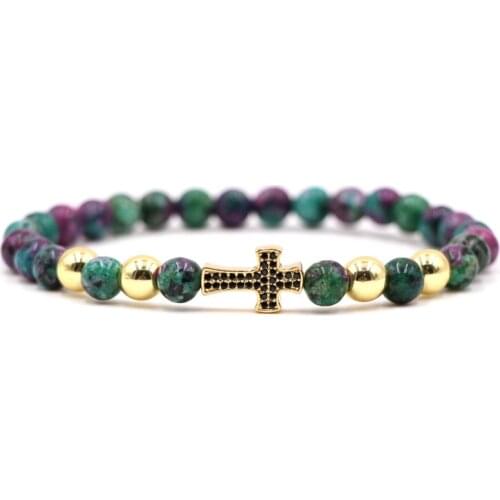 2021 Trendy 12 color natural stone bead Bracelets Pave CZ Golden cross Bracelet for Men&Women charm DIY Bracelet fashion Jewelry