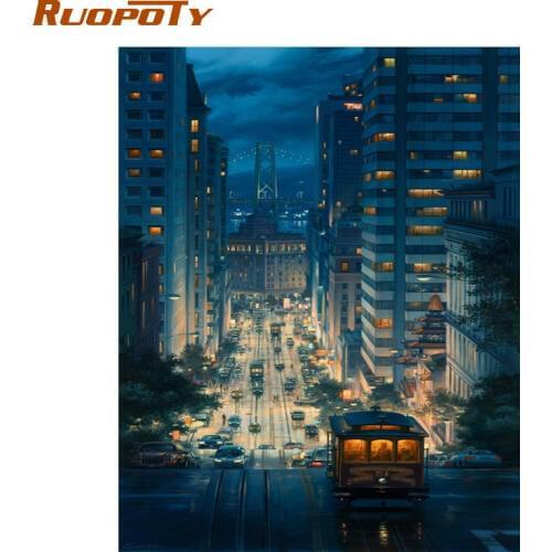 RUOPOTY Framed City Night DIY Painting By Number Kit Abstract Modern Wall Art Picture Paint By Number Unique Gift For Home Decor
