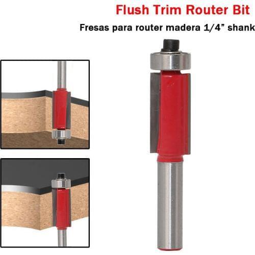 1pc 1/4 Shank1/2" 3/8“ Flush Trim Router Bit set with Bearing for Wood Template Pattern Bit Tungsten Carbide Milling Cutter tool