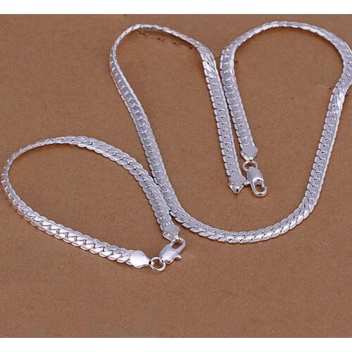 Sets Silver Plated Sets Silver Trendy Jewelry Sets Flat Chains Jewelry Wholesale Free Shipping wnvb LS085