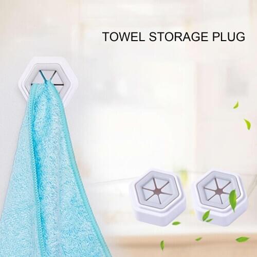 2Pcs Punch-free Wall-mounted Towel Holder Wash Cleaning Cloth Hook Holder Kitchen Bathroom Storage Rack Towel Hanger