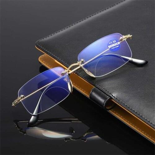 Blue Light Blocking Reading Glasses Computers Woman Men Small Vintage Rectangle Eyeglasses Clear Rimless Computer Glasses +1 +2