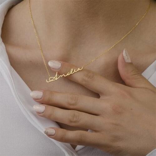 Custom Signature Necklace Personalized Jewelry Handwritten Nameplate Pendant Necklaces Gold Ketting Choker Best Friends Gift