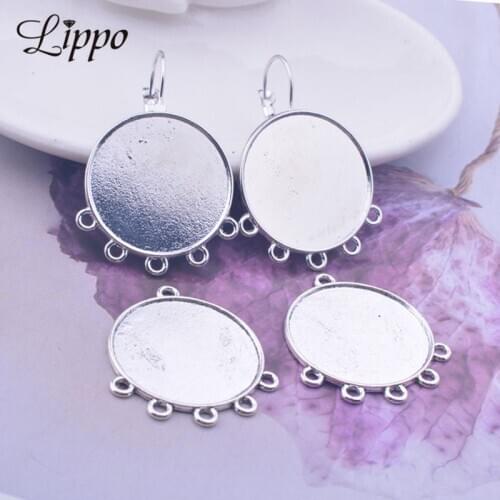 20pcs Alloy Antique silver Color 25mm Cabochon Base Earrings Connectors French Lever Earrings Base Back Clip Charms