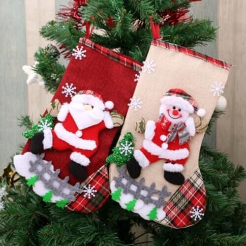 Christmas Hanging Stockings Decoration Socks Large Decorative Boots Linen Colorful Christmas Tree Ornaments