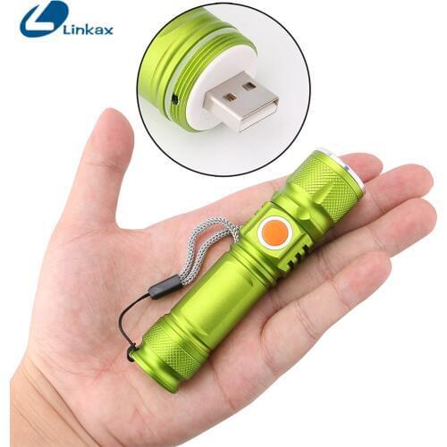 Portable XM-L T6 LED USB Mini Flashlight 2-in-1 spotlight torch rechargeable 18650 Built-in battery waterproof light flashlight