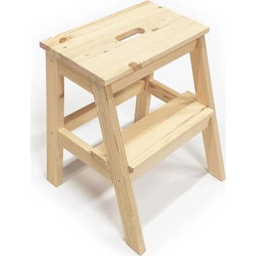 Rectangular 2 Steps Ladder Sturdy Solid Pine Step Stool Wooden with 242lb Load Capacity Foot Stool for Kitchen Living Room