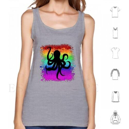 Rainbow Octopus ( Black ) Tank Tops Vest Sleeveless Octopus Rainbow Octopus Squid Rainbow Pride Tentacle