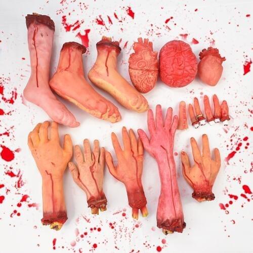 Halloween Decor Horror Prop Bloody Hand Foot Fake Broken Finger Brain Heart Scary Haunted House Costume Props Party Supplies